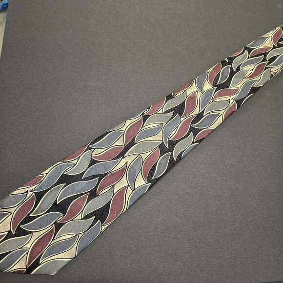 Vintage Hand Made Italy All Silk Floral Leaf Design Neck Tie 62x3.75" Earth Tone - Picture 3 of 6